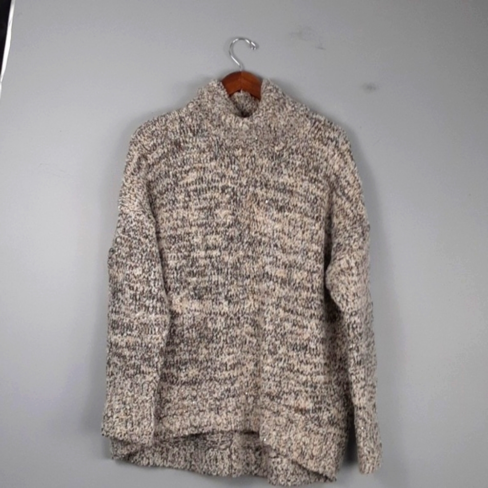 Lou & Grey Plush High Neck Tan Grey Wool Blend Sweater